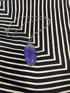 Silver Necklace with Purple Agate Pendant - Elegant Women’s Jewelry